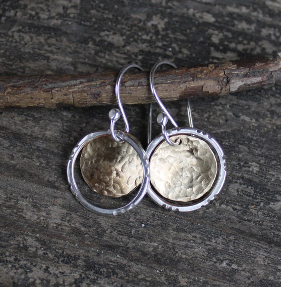 Boucles D'oreilles Pendantes Anciennes En Argent Massif 925 - Style Créateur Cercle Rétro