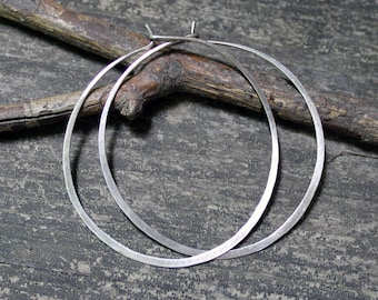 Hand Hammered Sterling Silver Hoop Earrings: Thin Boho Hoops