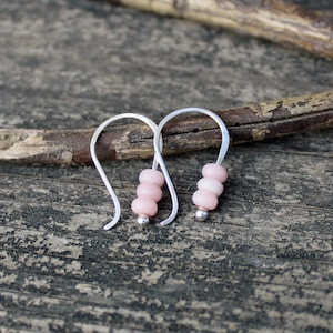 TINY pink opal dangle earrings / sterling silver pink stone earrings / dainty pink earrings / gift for her / jewelry sale / minimalist