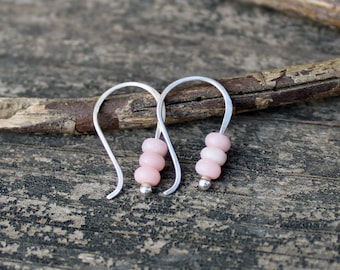 Tiny Pink Opal Sterling Silver Dangle Earrings: Minimalist Jewelry