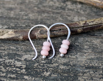 TINY pink opal dangle earrings / sterling silver pink stone earrings / dainty pink earrings / gift for her / jewelry sale / minimalist