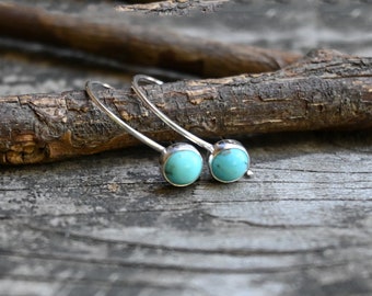 Blue Kingman turquoise sterling silver open hoop earrings / sterling silver dangle / gift for her / jewelry sale / American turquoise