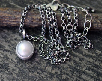 Freshwater pearl sterling silver necklace / sterling rolo chain / thick chain / gift for her / jewelry sale / modern pearl necklace