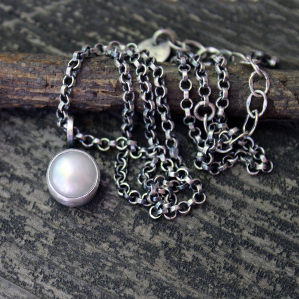 Freshwater pearl sterling silver necklace / sterling rolo chain / thick chain / gift for her / jewelry sale / modern pearl necklace