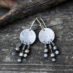 Oxidized Sterling Silver Dangle Earrings: Hammered Boho Fringe