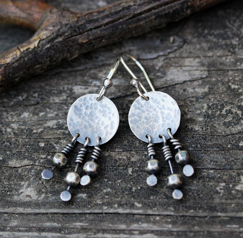 Sterling Silver Dangle Earrings / Boho Fringe Silver Dangle Etsy