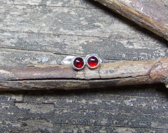Tiny Garnet Sterling Silver Stud Earrings - 3mm