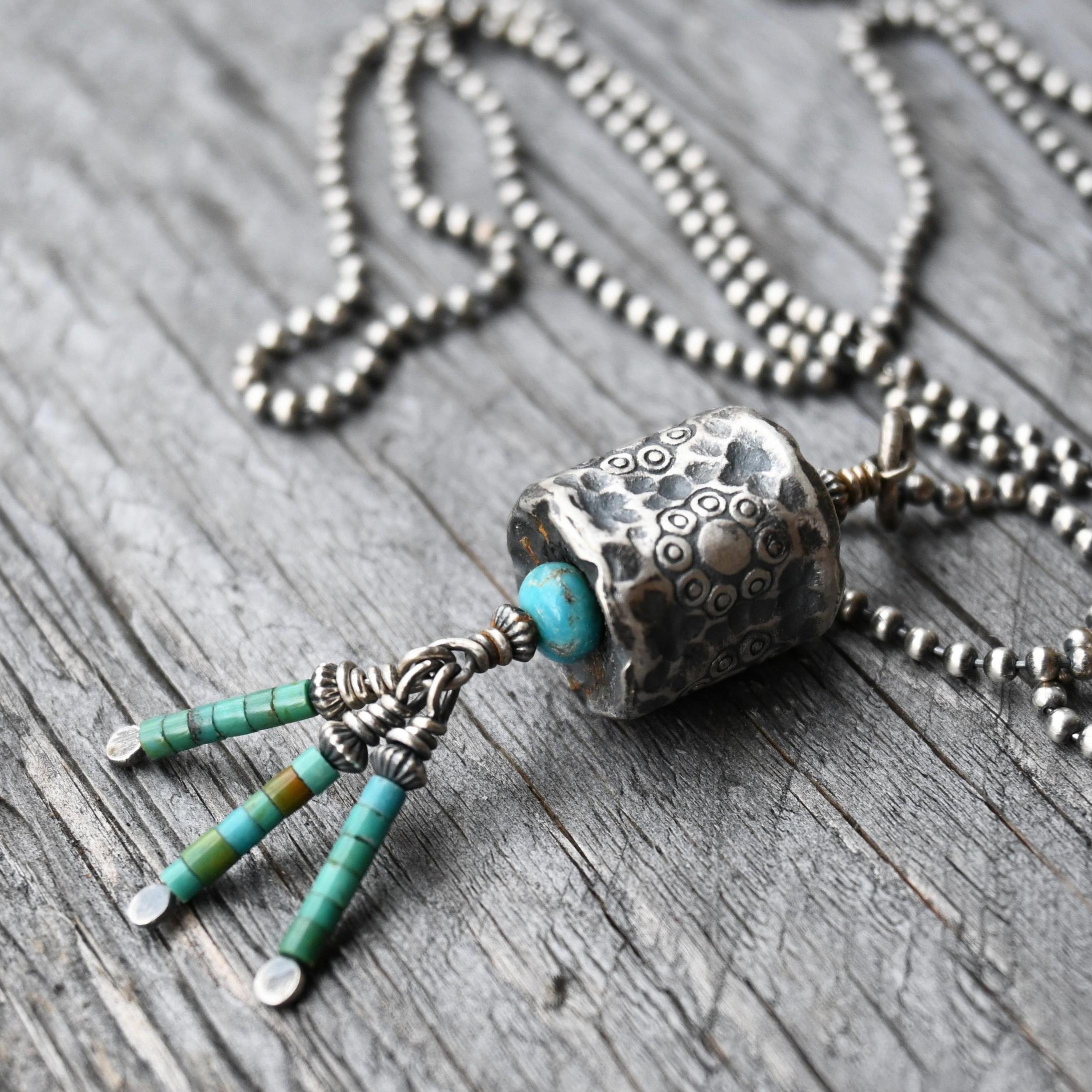 Thai Karen Hill Tribe Flower and Turquoise Sterling Silver 
