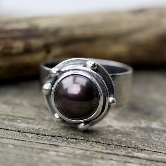 Sterling silver black pearl best sale ring