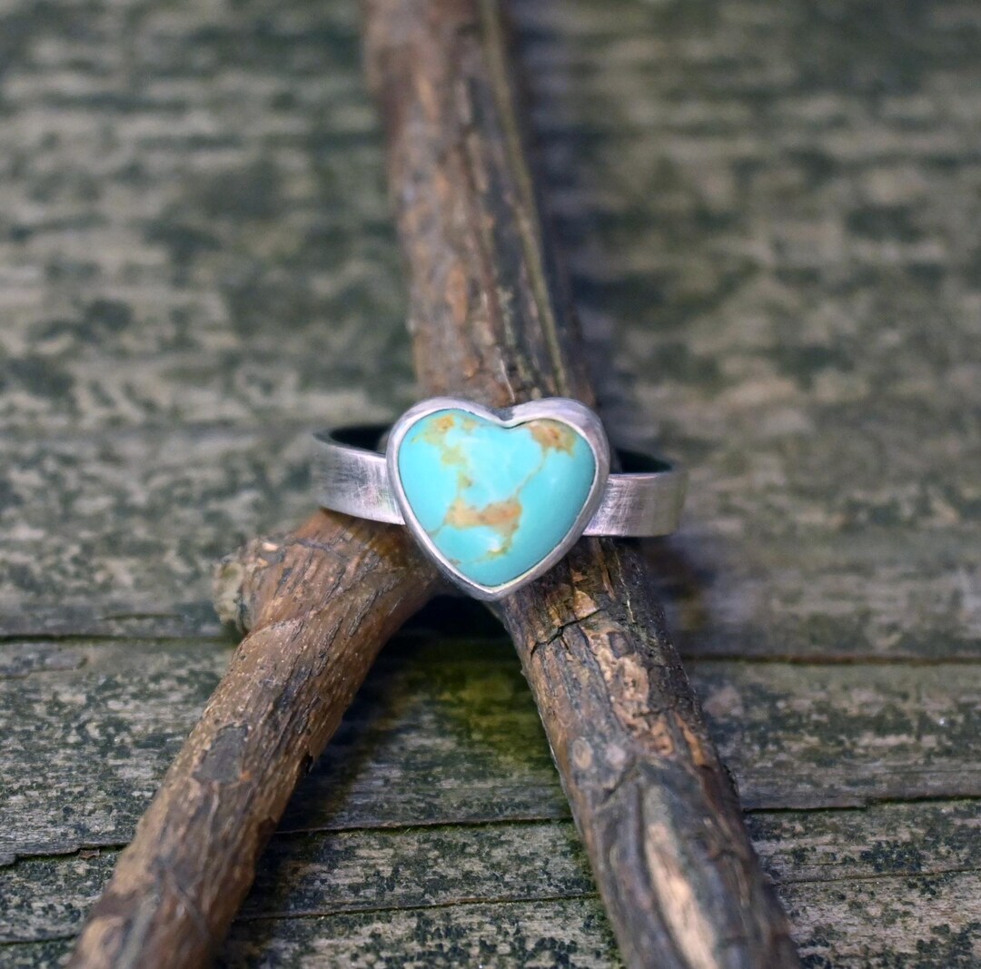 Kingman Turquoise Heart Sterling Silver Ring - Etsy
