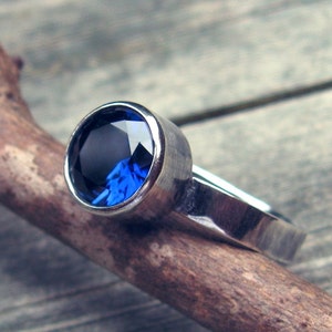 Sapphire ring / sterling silver ring / large sapphire ring / gift for her / jewelry sale / stackable ring / September birthstone ring