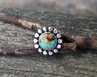 Kingman Turquoise Sterling Silver Ring: Wide Band Rustic Jewelry