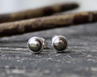 Golden pyrite sterling silver stud earrings / gift for her / unisex earrings / 6mm earrings / simple stone earrings /  earring set