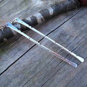 Textured Sterling Silver Bar Earrings: Long Dangle Boho Jewelry