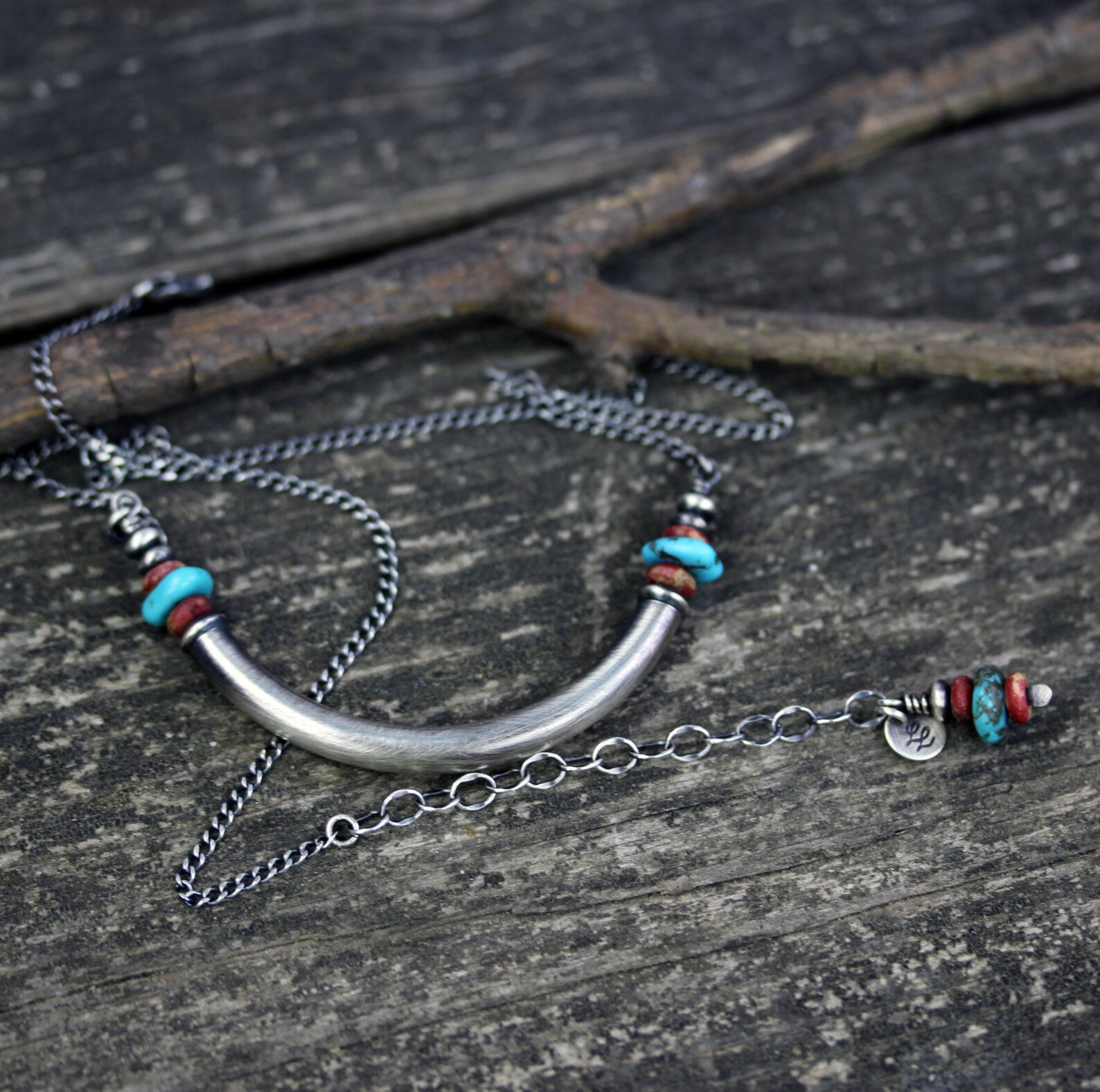 Sterling silver Kingman turquoise tube necklace / silver yoke Etsy