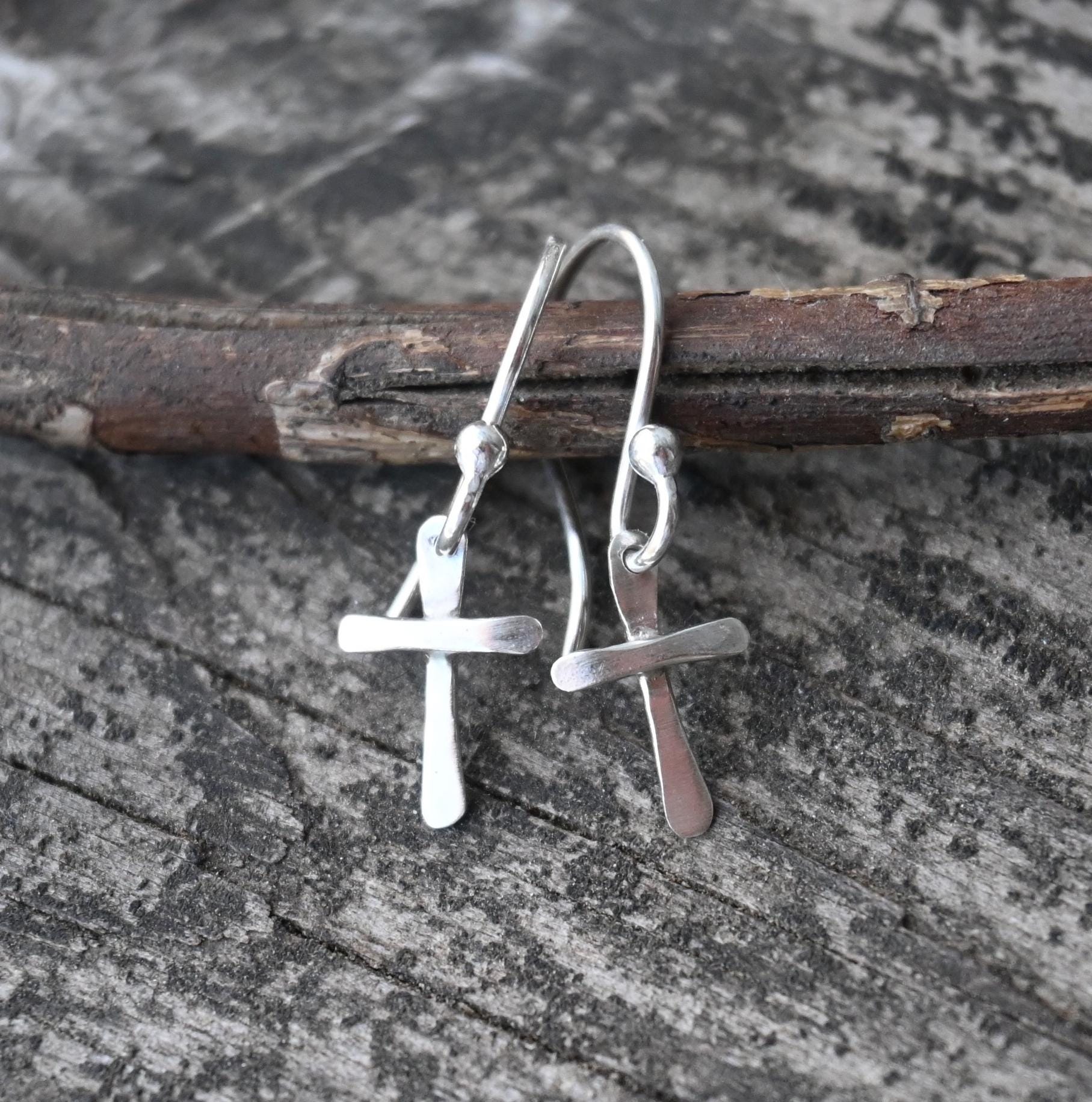 thumbnail interactive-video image 1 of Handmade Silver Plated Open Cross Dangle Earrings | Short Or Long Drop | Nickel-Free 1 of 3