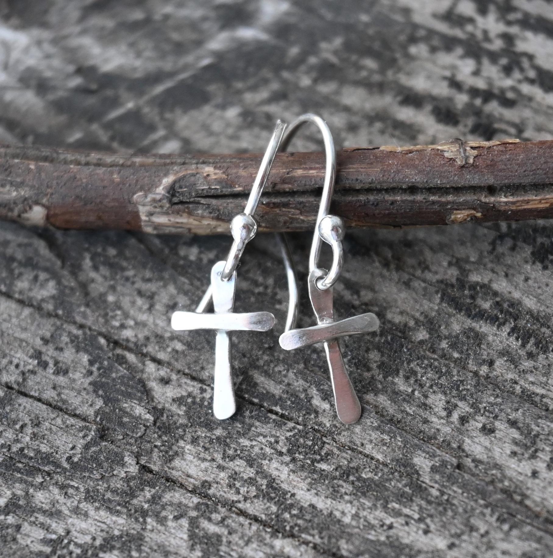 Handmade Silver Plated Open Cross Dangle Earrings | Short Or Long Drop | Nickel-Free