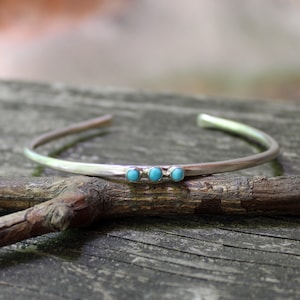 Kingman Turquoise Sterling Silver Cuff Bracelet: Three Stone Design