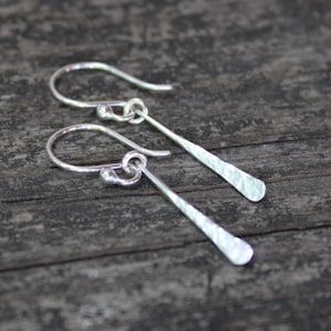 Hammered Sterling Silver Teardrop Dangle Earrings, Minimalist Jewelry