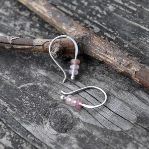 Tiny Strawberry Quartz Earrings: Sterling Silver Dangles