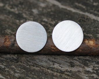 Circle stud earrings / large disc studs /  sterling silver earrings / gift for her / simple earrings / brushed silver / jewelry sale