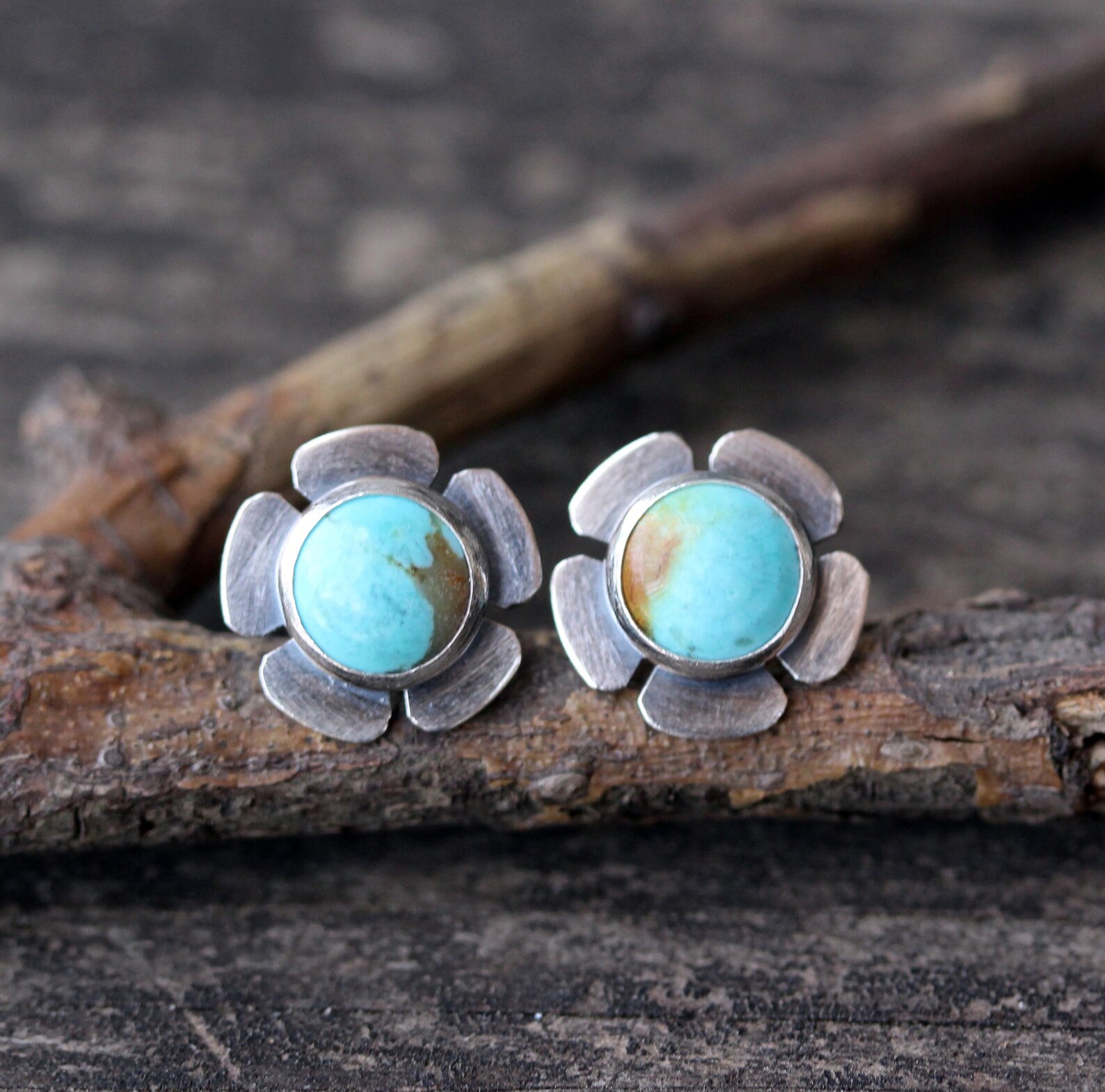 Blue Kingman Turquoise Stud Earrings / Sterling Silver Etsy