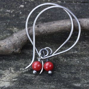 Red Coral Sterling Silver Dangle Earrings: Boho Style, 1.5 Inch