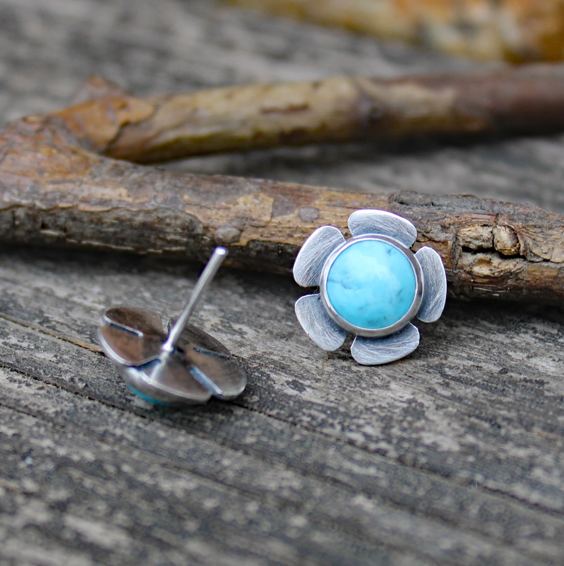 Blue Kingman Turquoise Stud Earrings / Sterling Silver Etsy