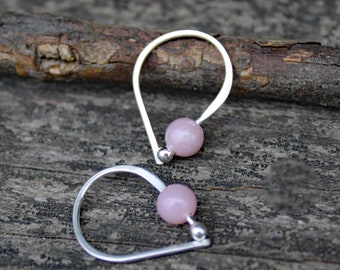 Soft pink opal sterling  silver earrings / dainty earrings / gift for her / silver dangle earrings / tiny earrings / jewelry sale