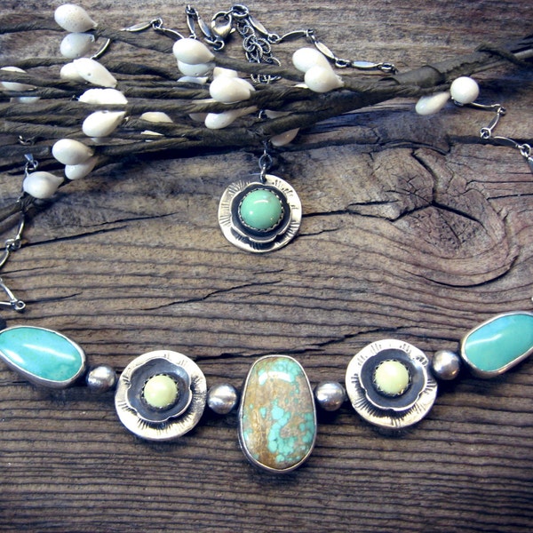 Carico Lake Nevada turquoise necklace … sterling silver lemon chrysoprase variscite blue turquoise toke necklace statement necklace