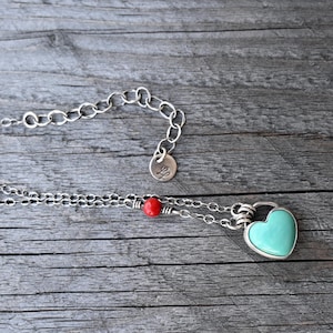 Kingman Turquoise Heart Red Coral Sterling Silver Necklace - Etsy