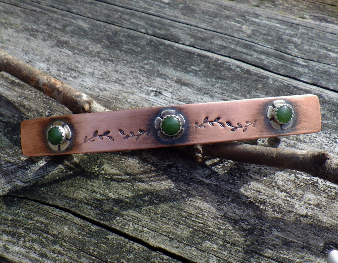 Jade Barrette / LARGE Barrette / Copper Barrette / Gift for Her