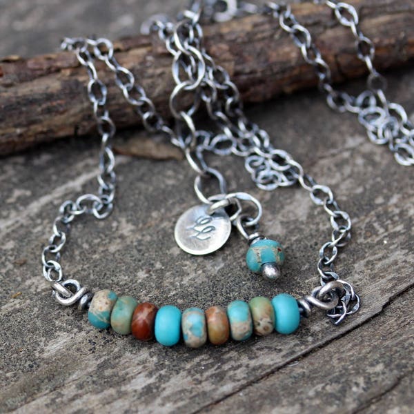 Turquoise jasper necklace / sterling silver necklace / gift for her / layering necklace / minimalist necklace / boho necklace / jewelry sale