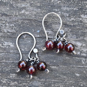 Garnet Sterling Silver Dangle Earrings: January Birthstone