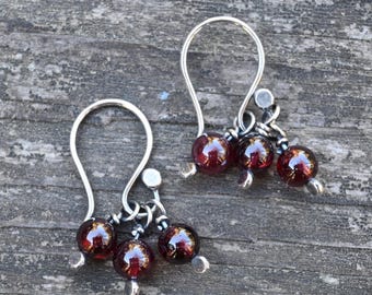 Garnet Sterling Silver Dangle Earrings: January Birthstone