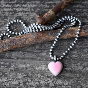 Tiny pink queen conch shell heart necklace / sterling silver ball chain / silver necklace / gift for her / jewelry sale / girls necklace