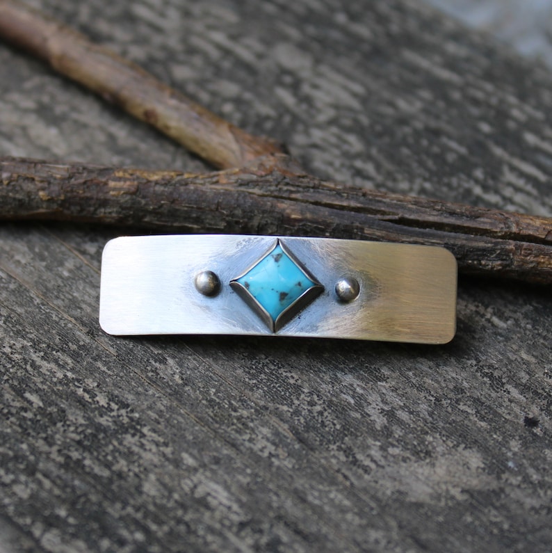 Blue Kingman turquoise sterling silver barrette / SMALL silver barrette / gift for her / French barrette / blue stone barrette / bangs image 3