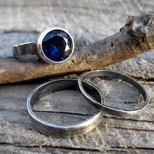 Sapphire stacking rings / sapphire sterling silver ring / silver stacking rings / silver ring / wide ring band / gift for her / jewelry sale