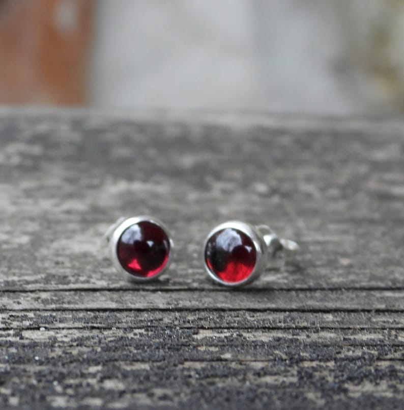 Garnet sterling silver stud earrings / gift for her / unisex earrings / 6mm earrings / January birthstone earrings / jewelry sale image 3