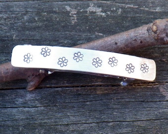 Sterling Silver Daisy Barrette: Hand Stamped Petite French Clip