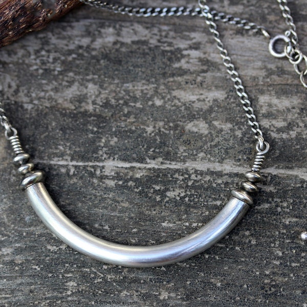 Sterling silver yoke necklace / silver tube necklace / boho necklace / gift for her / layer necklace / bold necklace / rustic necklace