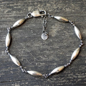 Sterling Silver Melon Bead Bracelet - Adjustable Layering Jewelry