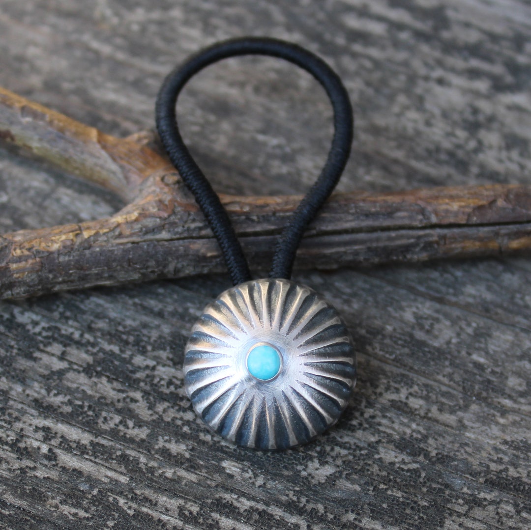 小物 CHALLENGER HAIR TIE SILVER Kingman Turquoise Concho Hair Tie / Concho Pony Tail Holder