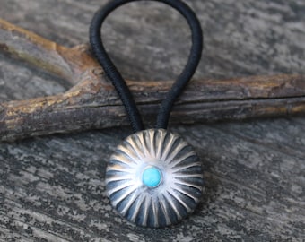 Native American Navajo Blue Turquoise Hand Stamped Sterling  display picture 1