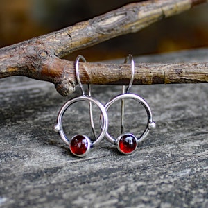 Garnet sterling silver earrings / plum gemstone dangle earrings / gift for her / jewelry sale / January birthstone earrings