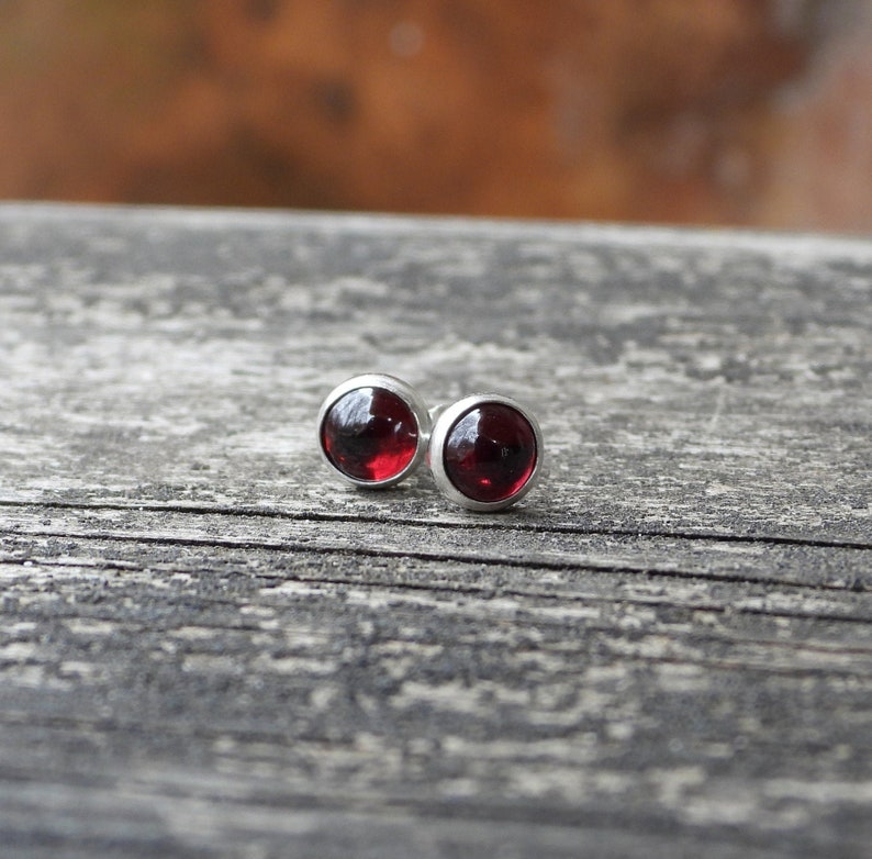 Garnet sterling silver stud earrings / gift for her / unisex earrings / 6mm earrings / January birthstone earrings / jewelry sale image 1