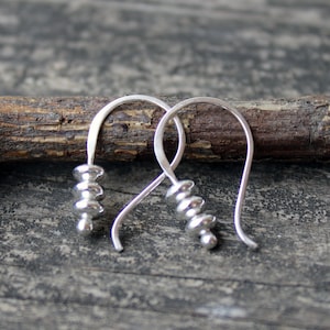 Dainty Sterling Silver Dangle Earrings: 3 Bead Saucer Design
