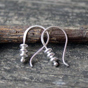 Tiny sterling silver dangle earrings / dainty earrings / gift for her  / tiny earrings / jewelry sale / dainty earrings / 3 bead earrings