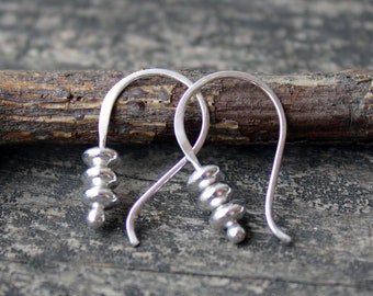 Tiny sterling silver dangle earrings / dainty earrings / gift for her  / tiny earrings / jewelry sale / dainty earrings / 3 bead earrings