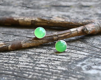 Chrysoprase Sterling Silver Stud Earrings: Green Gemstone, 8mm